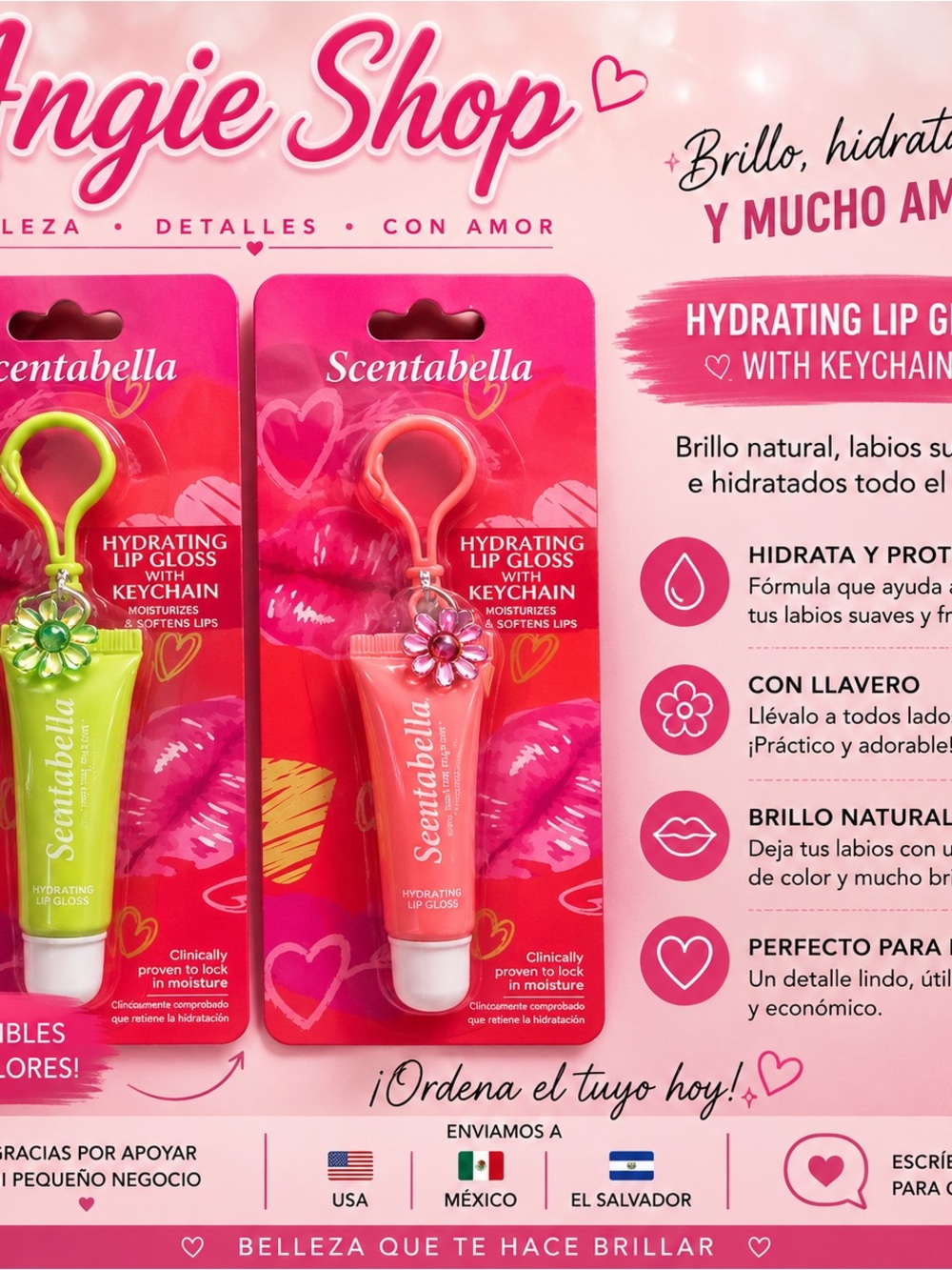 Abella Scentabella Hydrating Lip Gloss Keychain Duo — Lime Green & Coral Pink